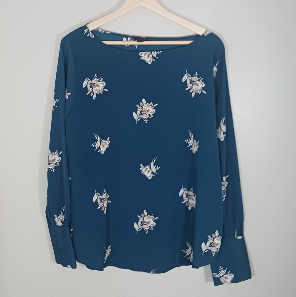 Ann Taylor Floral Cottagecore Career Workwear Long Sleeve Women's Blouse Size L